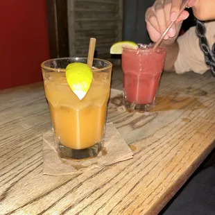 Spicy mango passion fruit margarita and watermelon gimlet