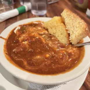 Chili with cornbread, add sour cream