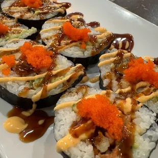 Spider roll. Not worth it. Mushy unseasoned rice. The "crab salad" was actually just Kami. Just stopped eating it.