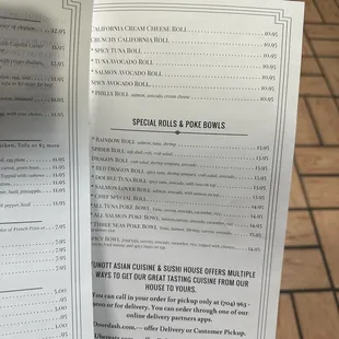 Take out menu