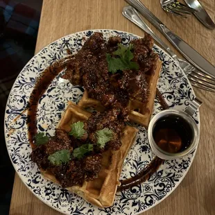 sriracha honey fried chicken and waffles