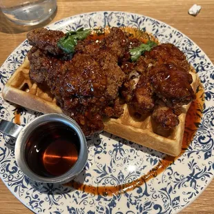 Sriracha and honey chicken and waffles