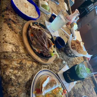 Fajitas  Puffy taco  TUPY taco and marg and mojito! YUMMMM