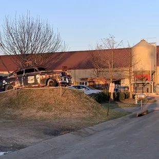 a truck parked in front of a building