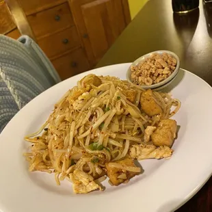 Chicken Phad Thai with tofu added.