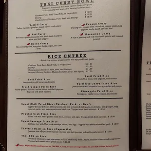 a menu for a thai curry bowl