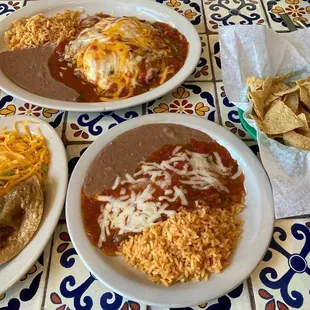 West Texas enchiladas with ranchero sauce &amp; 2 item combo with a chicken Tupy taco and a chicken enchilada with ranchero sauce.