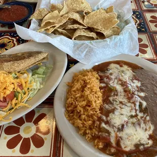 Two item Combo - Tupy taco and a cheese enchilada with ranchero sauce.