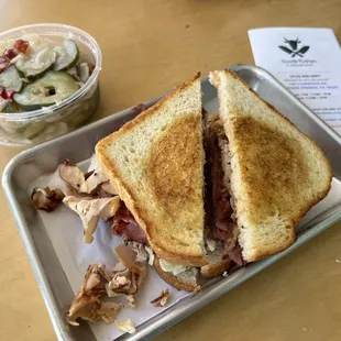 Fantastic Rachel Sandwich. Honey turkey, pastrami, coleslaw, Swiss cheese, and Russian. It works!