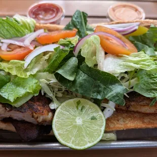 Po&apos; boy w/ blackened tilapia (top view)