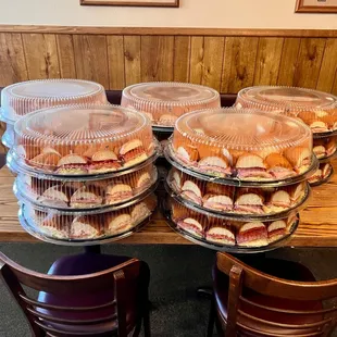 a stack of donuts on a table