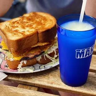 Fried Bologna sandwich and margarita