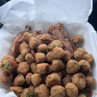 Fried Okra and fried turkey wings