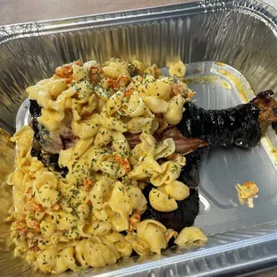 Crawfish Mac and Cheese Stuffed Turkey Legs