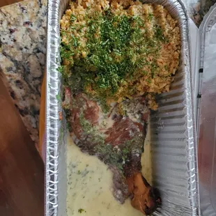 Garlic Parmesan Turkey leg with Dirty Rice
