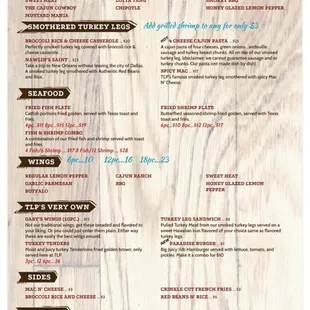 the menu of the restaurant