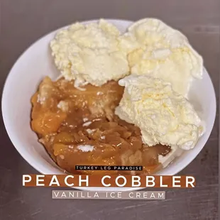 Peach cobbler with ice cream