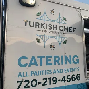 Logo on the food truck with number for reserving them!