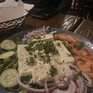 Feta appetizer plate served with a delicious pita/foccocia type bread