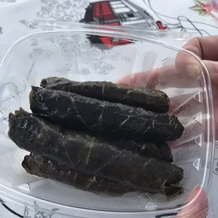 Stuffed grape leaves are tasty &amp; quite different from the Greek Festival ones