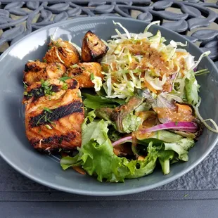 Take-out #keto salmon, chicken and salad #haveagoodone