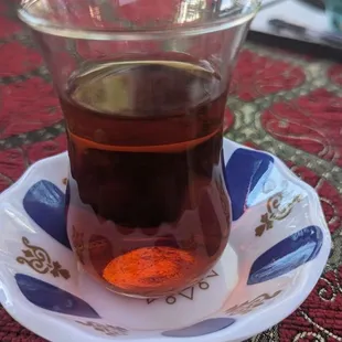 Gratis hot black tea with check. It's very good!