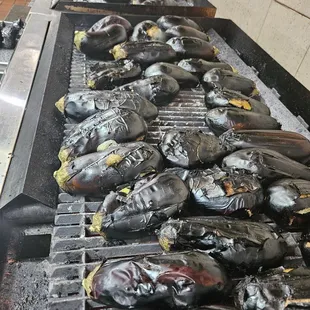 Grilling eggplant