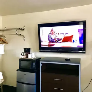 Big TV, fridge and microwave!