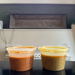 chicken tikka masala (left) lamb korma (right)