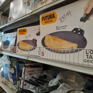 Shelves for cooking utensils.