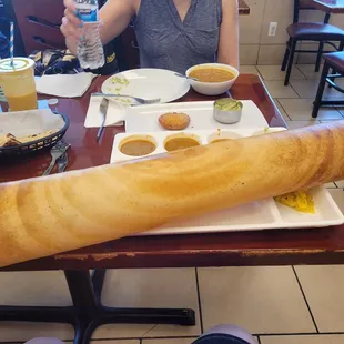 HUGE dosa with potato and dipping sauces