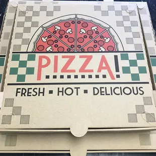 a pizza box with a slice taken out of it