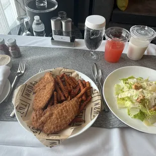 Chicken tenders and ceaser salad