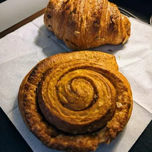 Ordered room service. Almond Croissant ($6.25) and Cinnamon Swirl ($5.75).