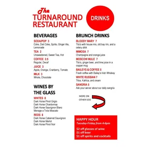 Drinks and Wine Menu