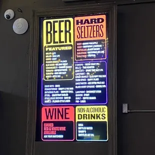 the menu for the beer selection