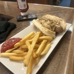 Brat and fries