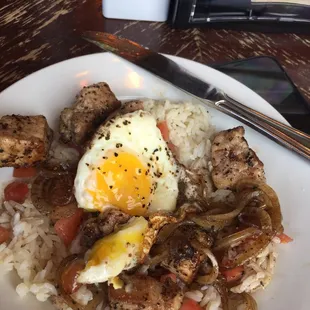Rice bowl with pork and fried egg!