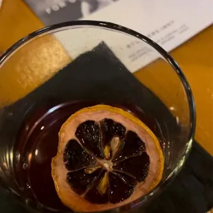 Had New York in the name, I believe it was bourbon, red wine &amp; bitters - not 100%... I should have posted before I finished the drink ;)