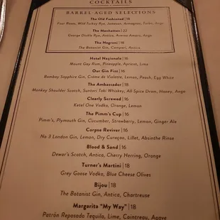 Cocktail menu