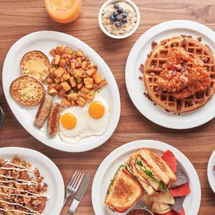 a variety of breakfast foods