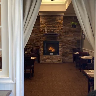 Back dining area with fireplace