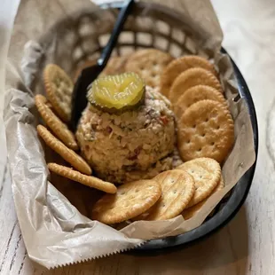 Pecan pimento cheese and crackers