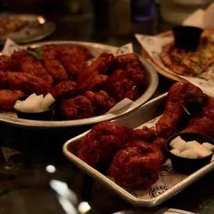 Korean fried chicken - half soy/garlic and half spicy