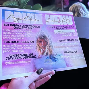 Swiftie drink menu
