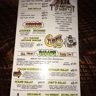 Back of menu.