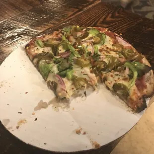 Veggie pizza, milk stout, and garlic cheese toast! Yum!