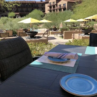 Patio overlooking the pool area