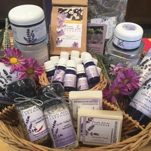 Lavender lotion, body cream, essential oil, linen spray, hand scrub, tea, and finishing salt make great gifts!