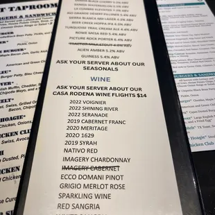 Wine and beer options